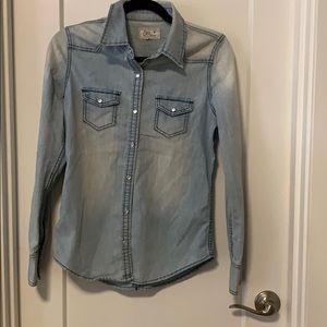 Light wash denim button up shirt